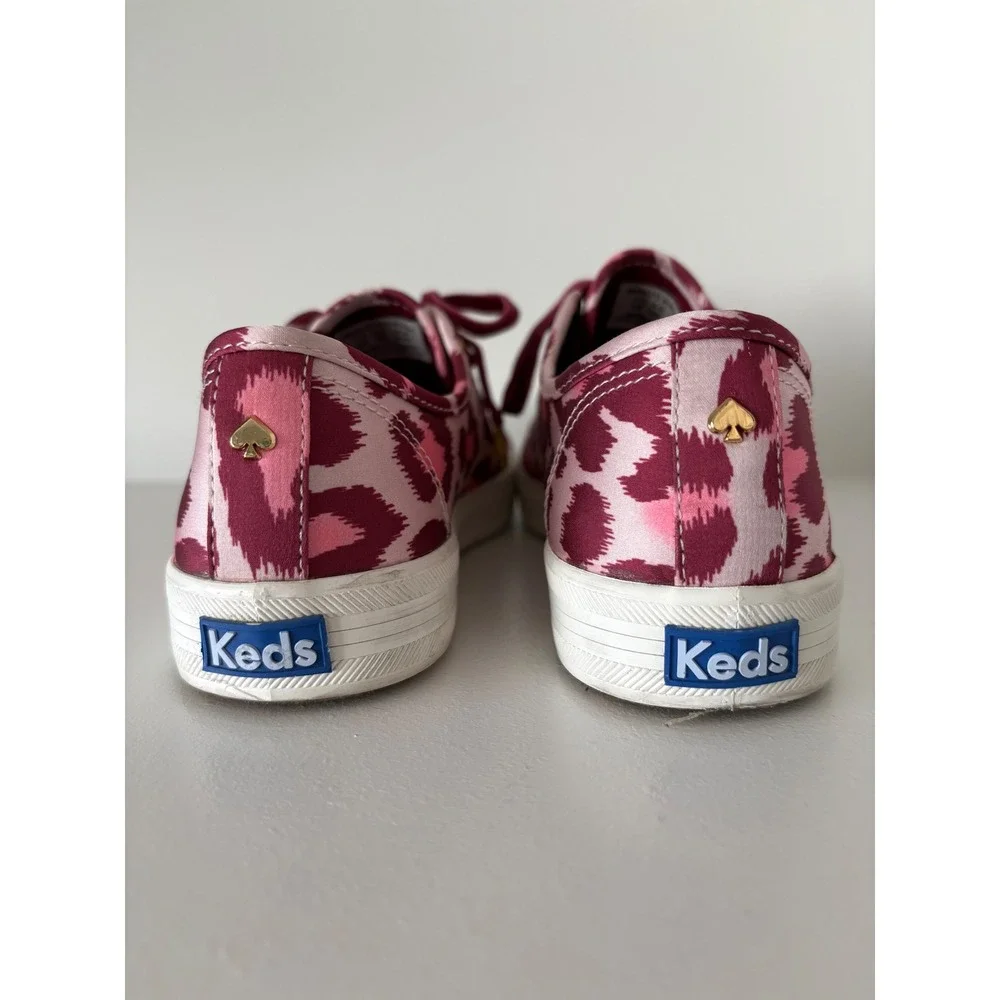 Kate Spade x Keds Triple Kick Burgundy Leopard Satin Sneakers Velvet Laces 7.5